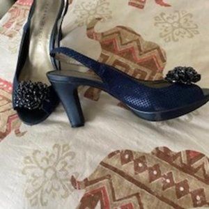 Blue- Metallic 4 inch sling back shoes
